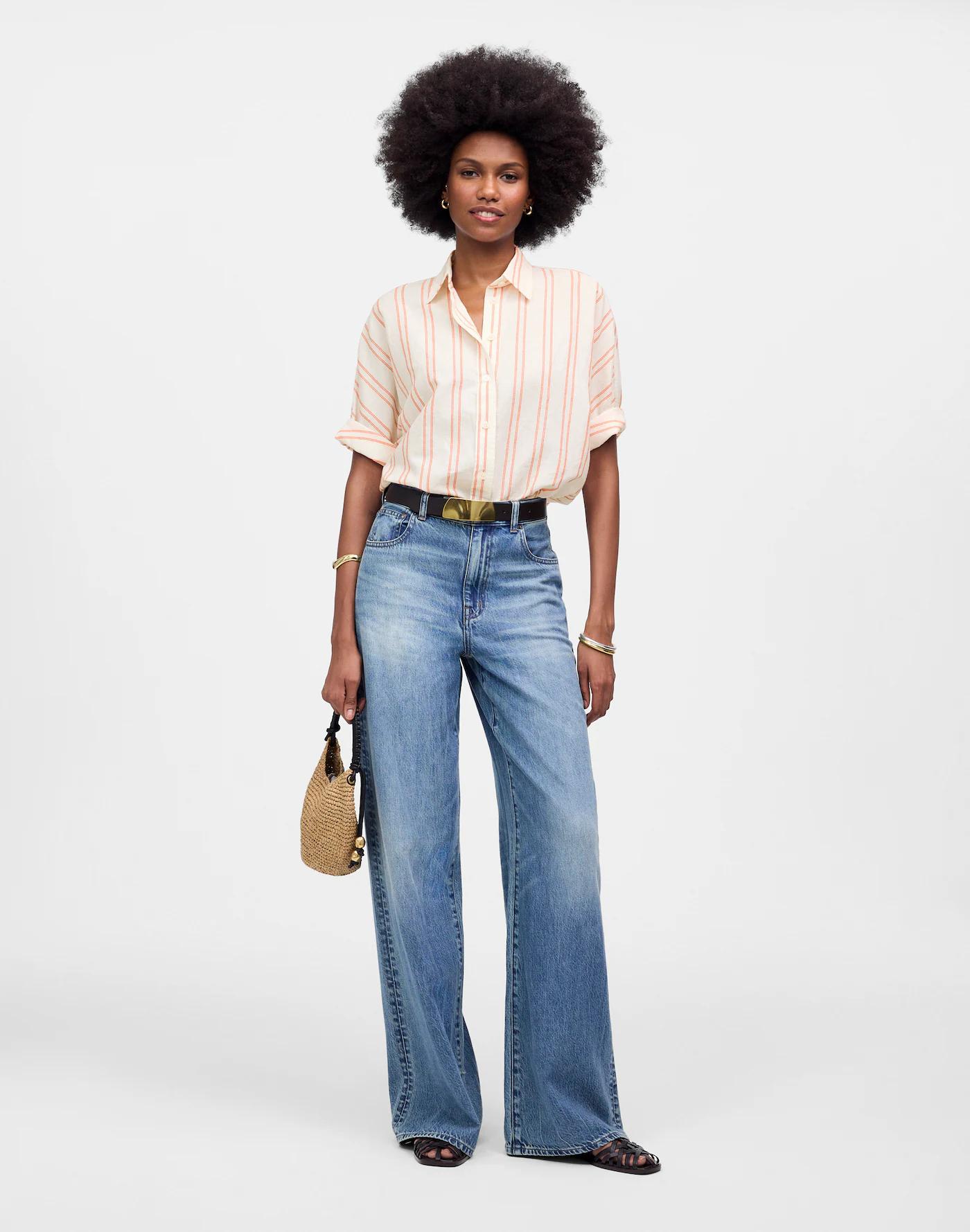 Oversized Pleated-Sleeve Button-Up Shirt Product Image