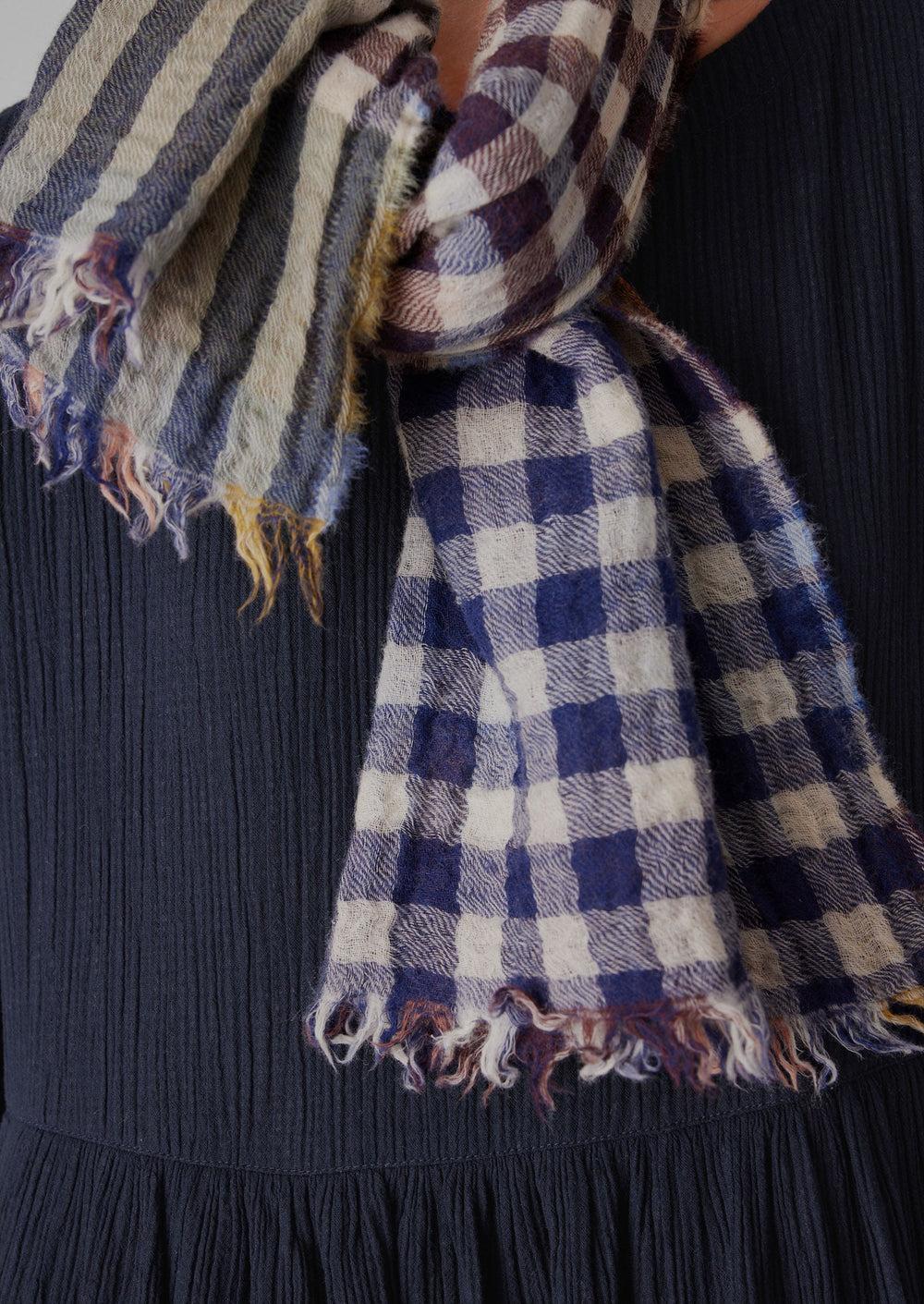 Dual Check Handwoven Knot Scarf | Earth/Multi Product Image