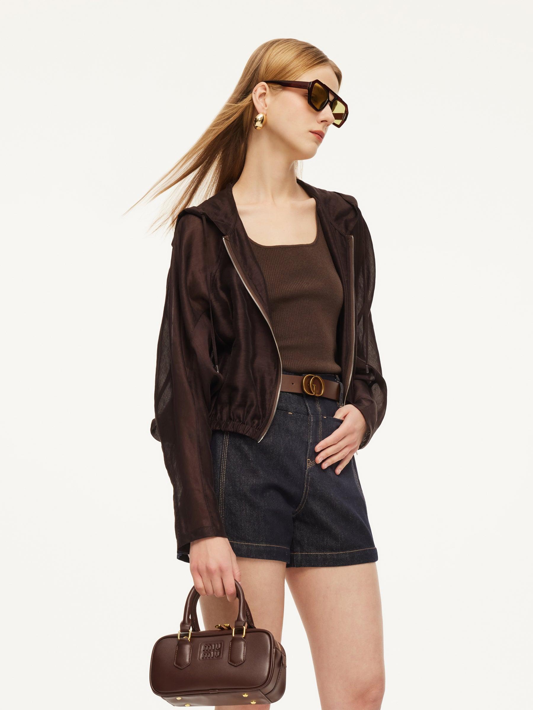 Pre-Order Tencel Linen Blend Women Sheer Hooded Jacket Product Image
