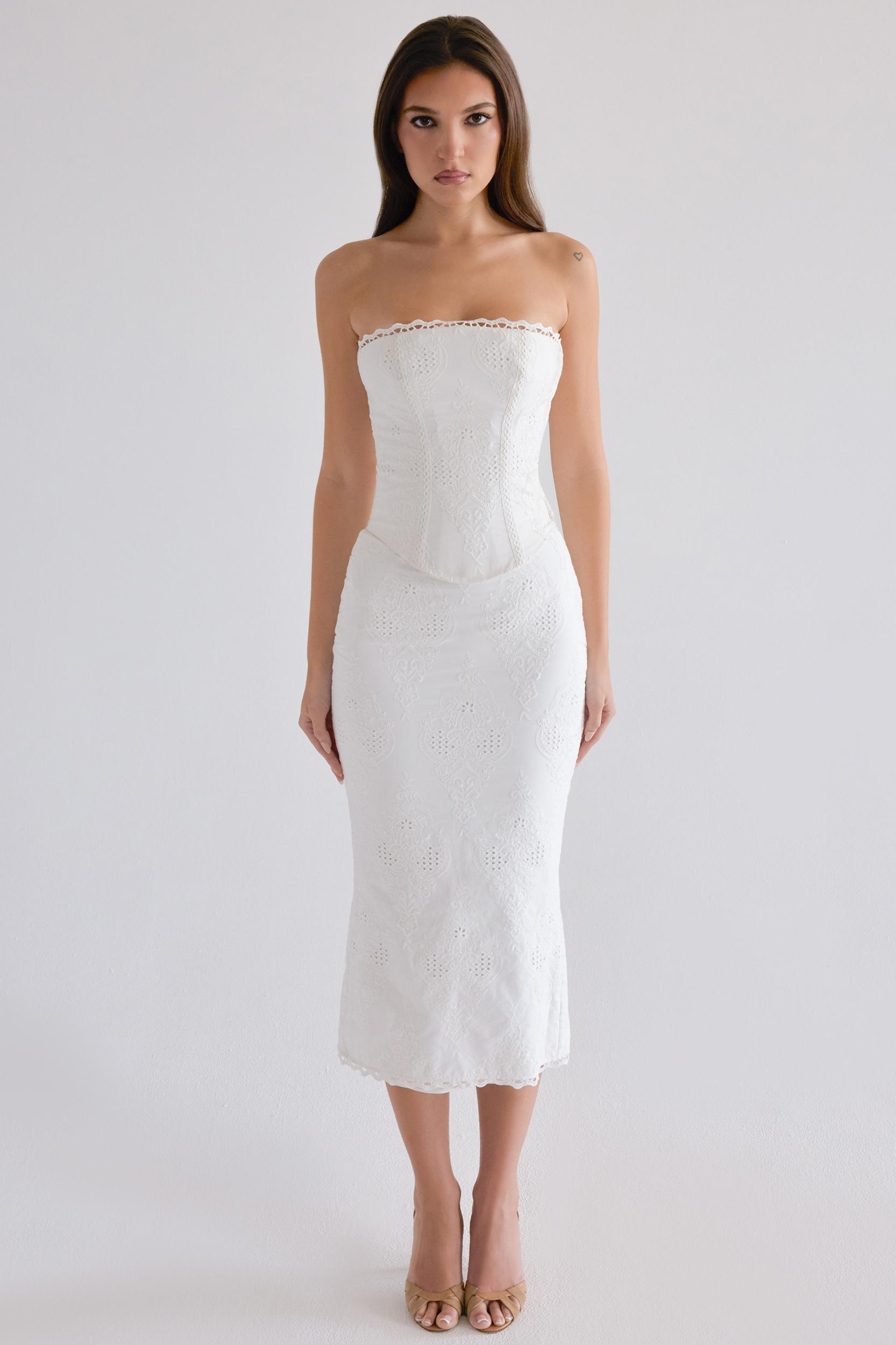 Antonie  white cotton broderie anglaise midi skirt Product Image