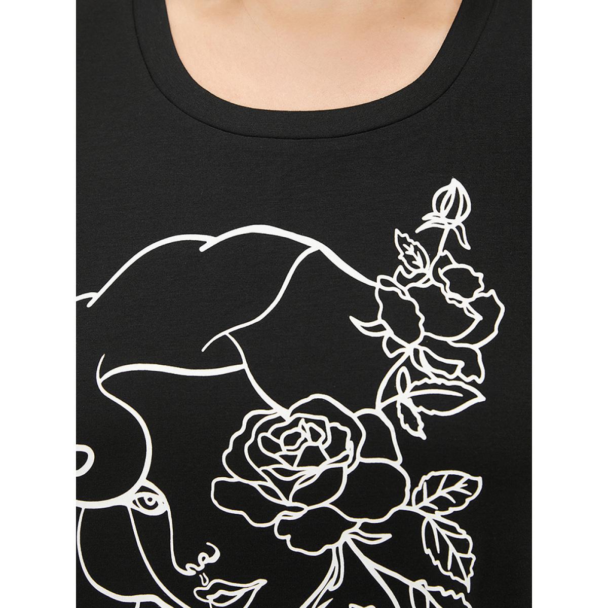 Plus Size Rose & Figure Print Pocket Flutter Graphic Dress Black Women Casual Printed Curvy Knee Dress BloomChic 12/L Product Image