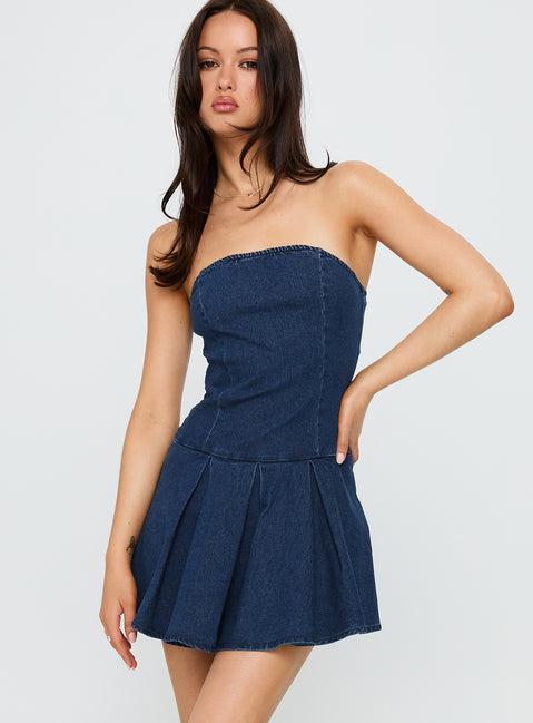 Fantastical Strapless Playsuit Dark Denim Product Image