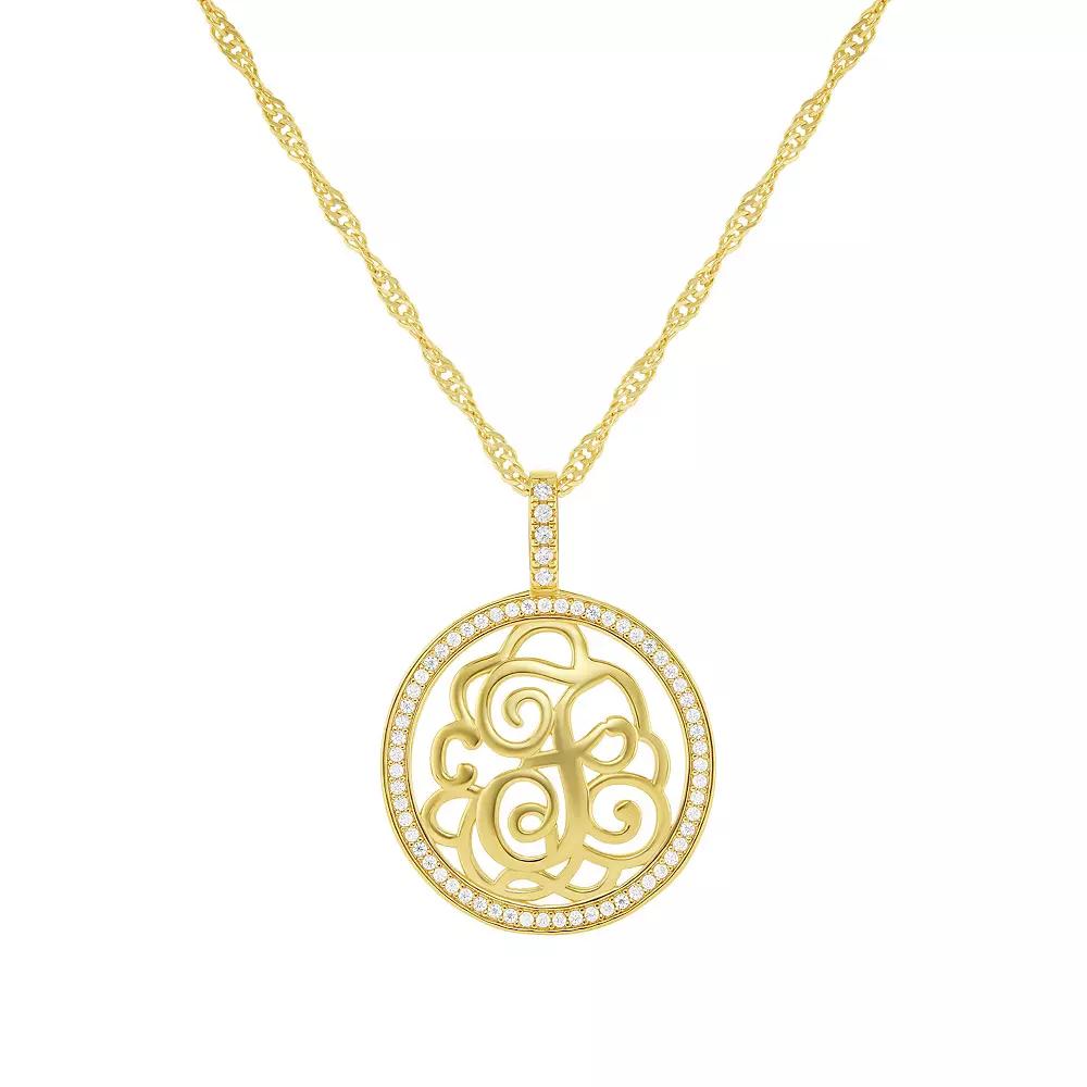 PRIMROSE Cubic Zirconia Initial Coin Pendant Necklace, Women's, Size: 18-20" ADJ, Gold Tone F Product Image