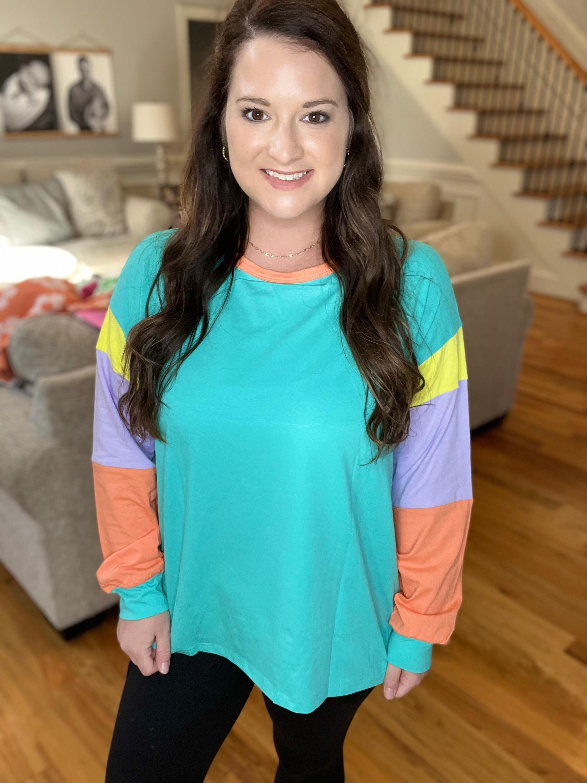 Oversized Colorblock Top- Blue Product Image