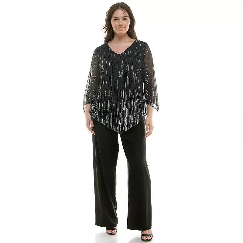 Plus Size Luxology 2-Piece V-Neck Poncho & Straight Leg Pants Set, Womens Product Image