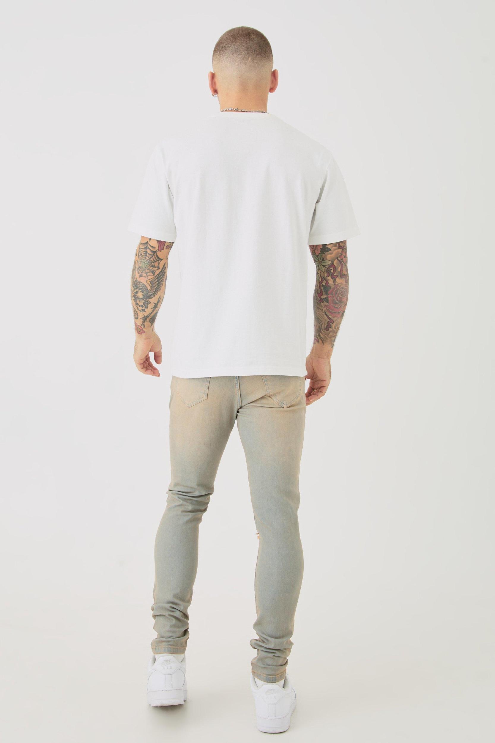Skinny Stretch Ripped Bandana Jeans In Antique Wash | boohooMAN USA Product Image