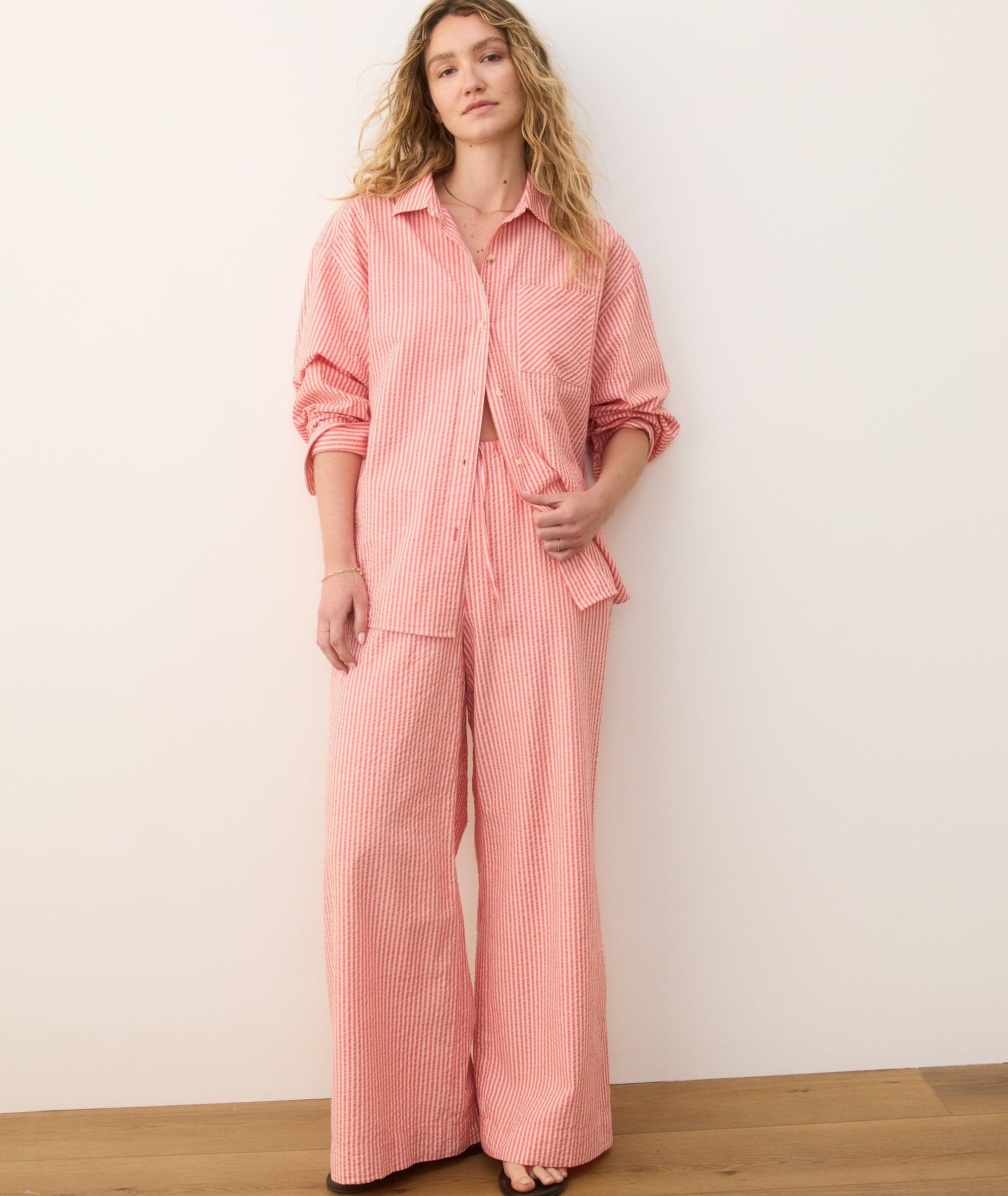 Seersucker Drawstring Wide Leg Pant Product Image