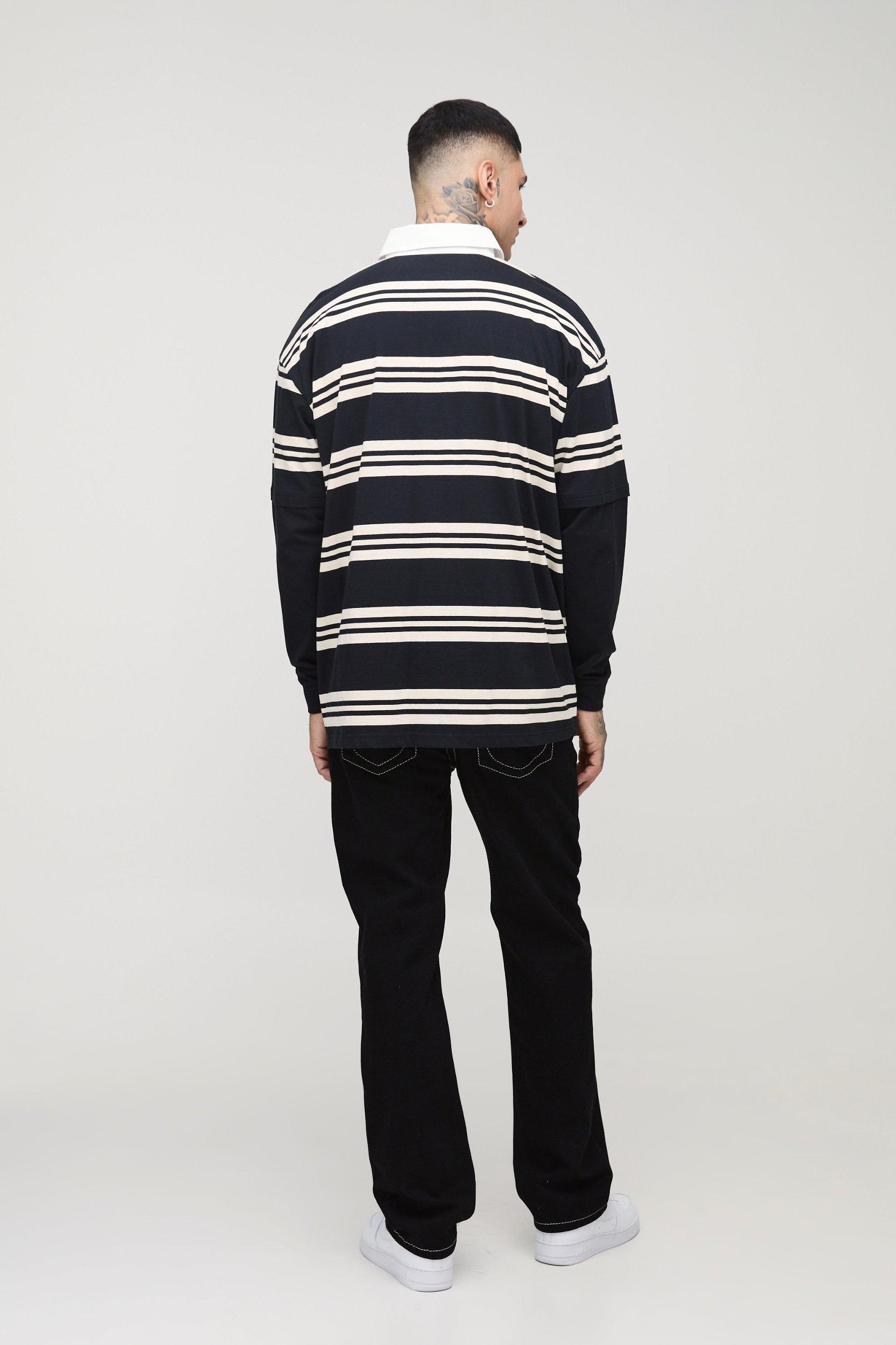 Tall Chunky Contrast Stitch Straight Leg Jeans | boohooMAN USA Product Image