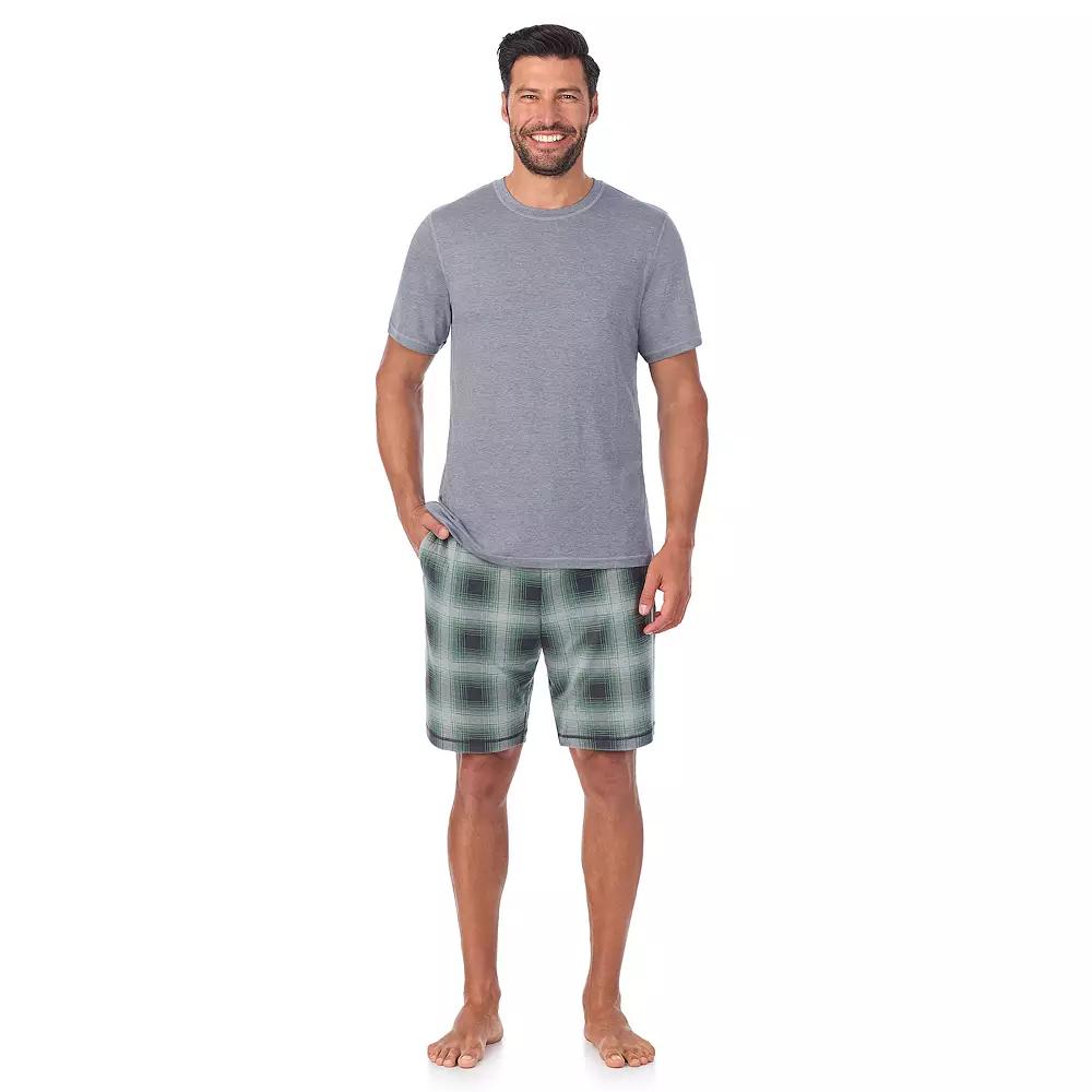 Men's Cuddl Duds® Crewneck Short Sleeve Pajama Top & Pajama Shorts Set, Size: Large, Grey Plaid Product Image