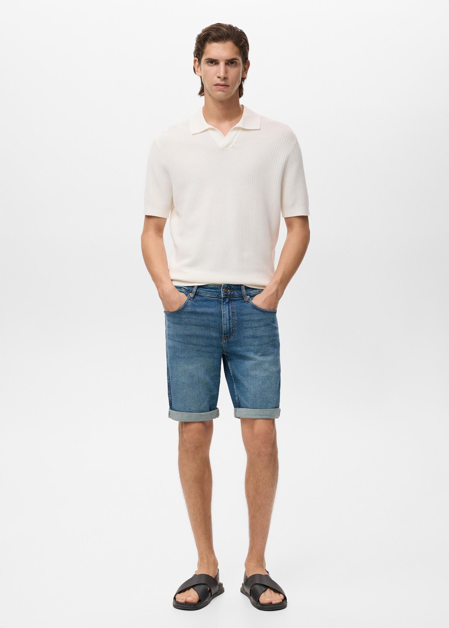 Slim-fit denim bermuda shorts - Men | MANGO USA Product Image