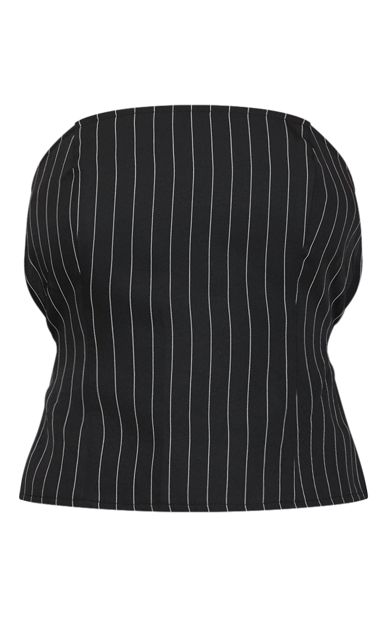 Black Pinstripe Backless Belt Long Top Product Image