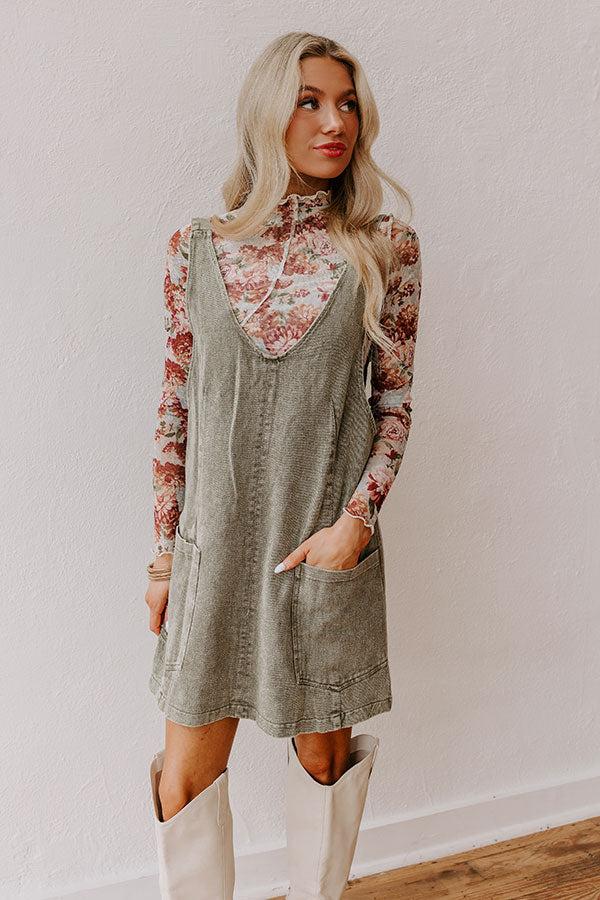 Composed Charm Denim Mini Dress in Olive Product Image