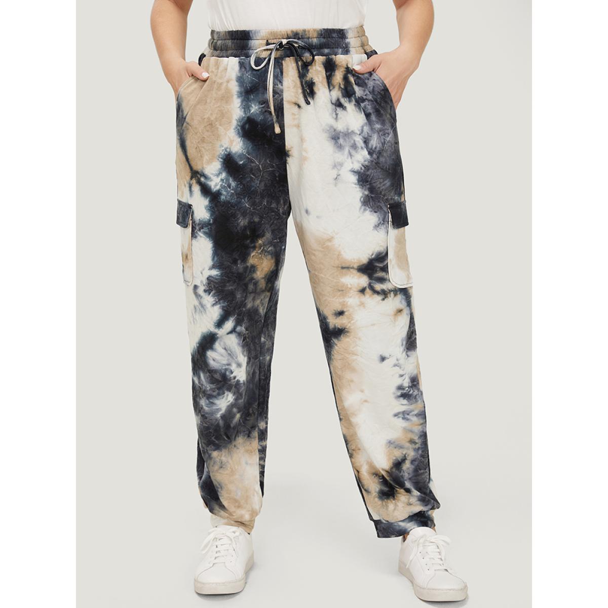 Plus Size Tie Dye Flap Pocket Drawstring Pants Women Multicolor Casual High Rise Dailywear Pants BloomChic 14-16/1X Product Image