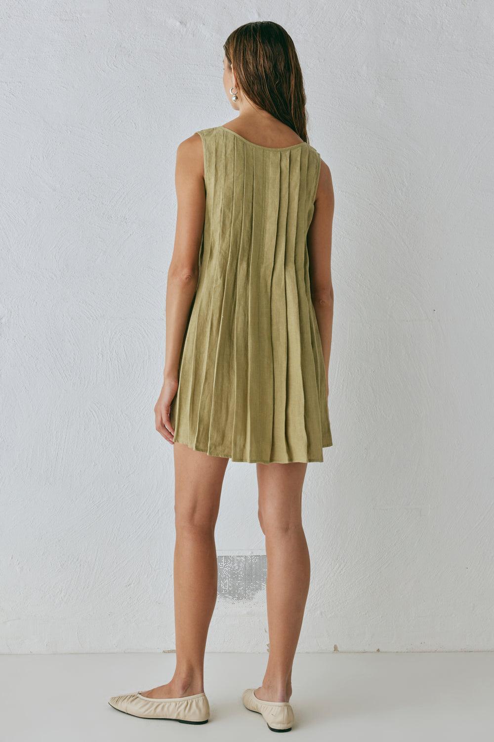 Valeria Linen Mini Dress Olive Product Image