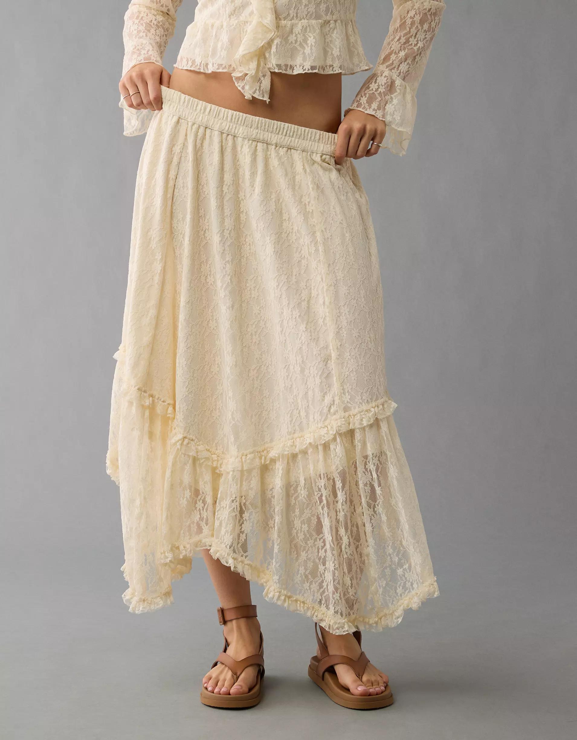 AE Lace Handkerchief Hem Maxi Skirt Product Image
