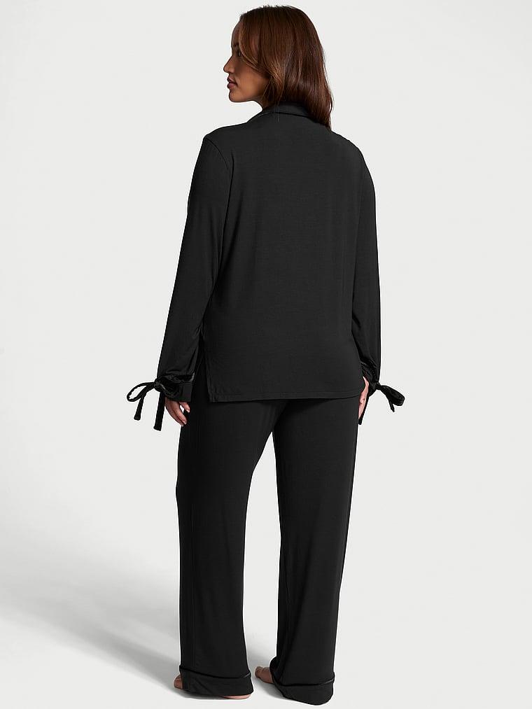 Modal Soft Velvet-Trim Long Pajama Set Product Image