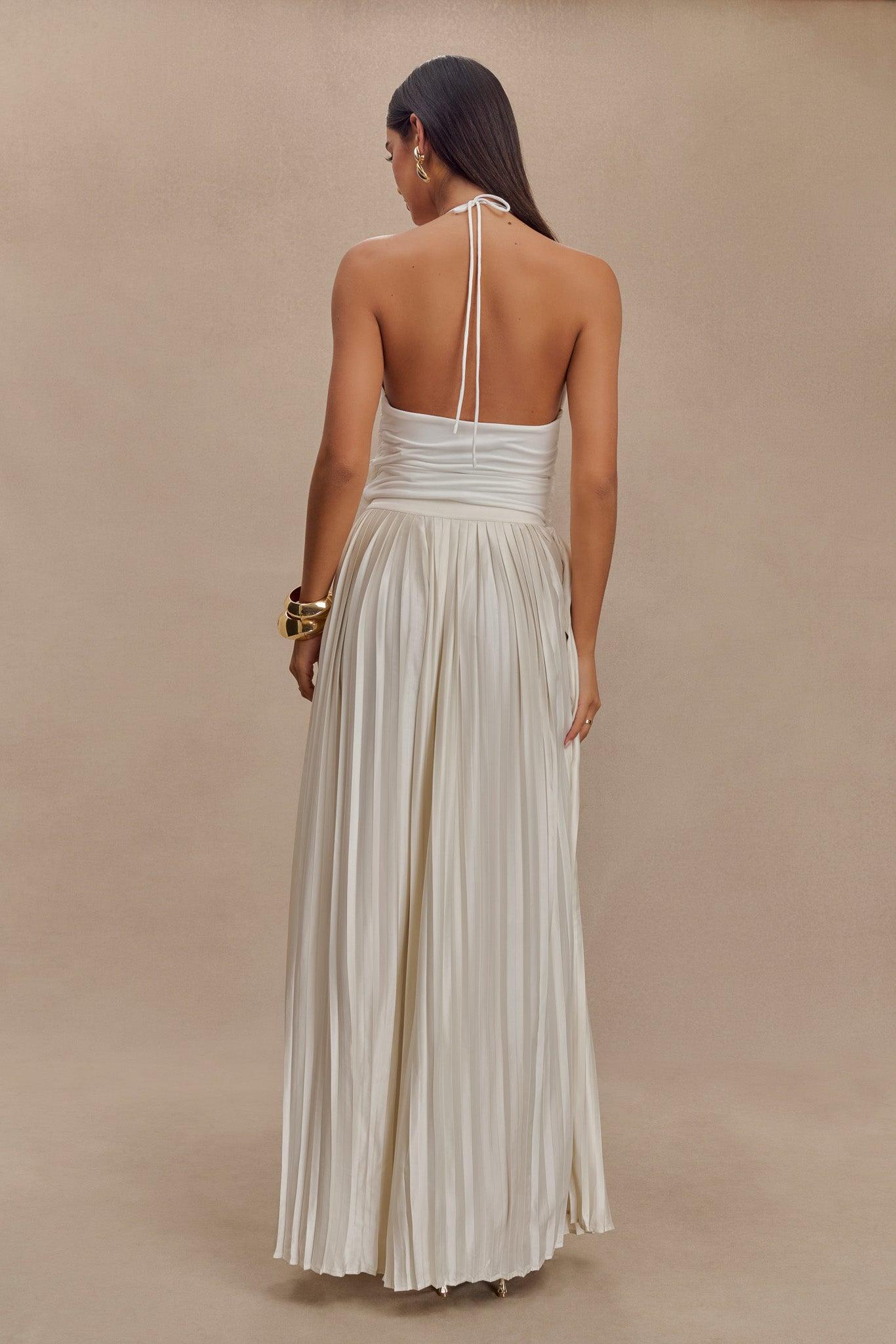 Tyla Draped Slinky Halter Top - White Product Image