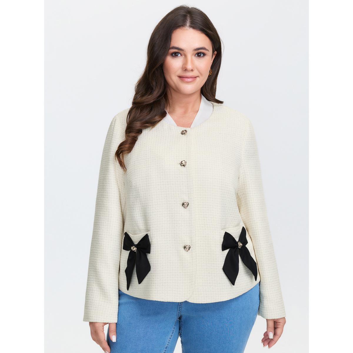 Plus Size Tweed Bowknot Cropped Coat Women Ivory Timeless Texture Ladies Elegant Winter Coats BloomChic 30/6X Product Image