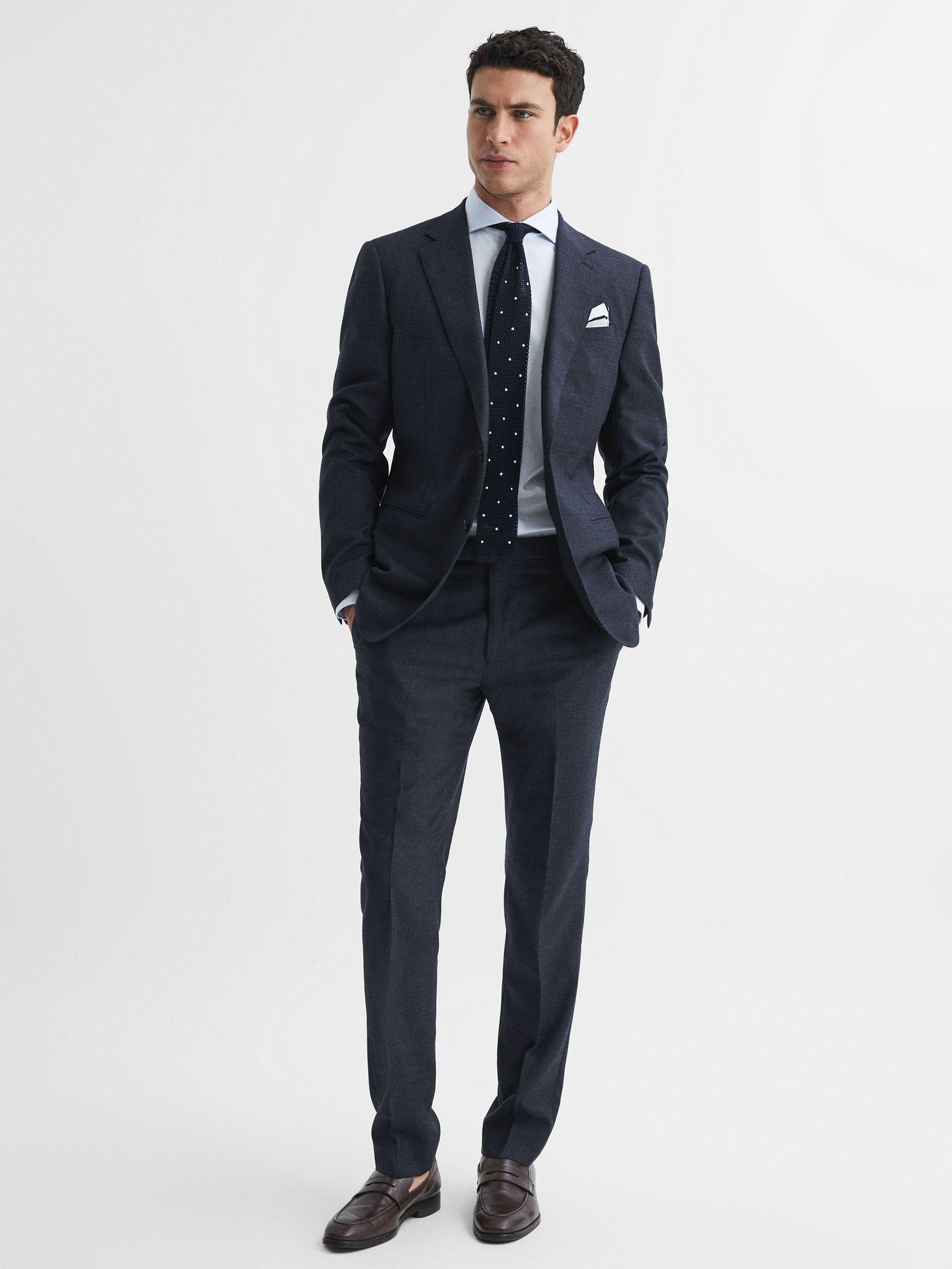 Textured Slim Fit Trousers in Navy Product Image