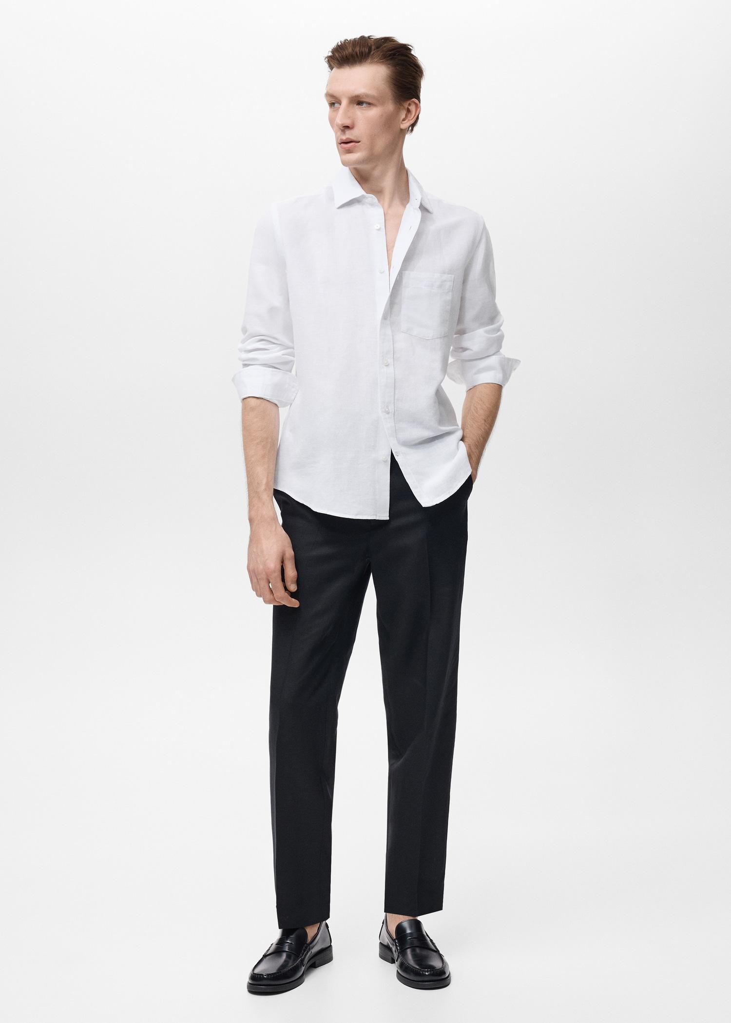 Pocket linen shirt - Men | MANGO USA Product Image