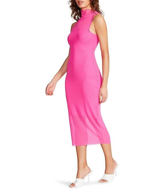 Steve Madden Sidra Mesh Mock Neck Sleeveless Midi Bodycon Dress Product Image