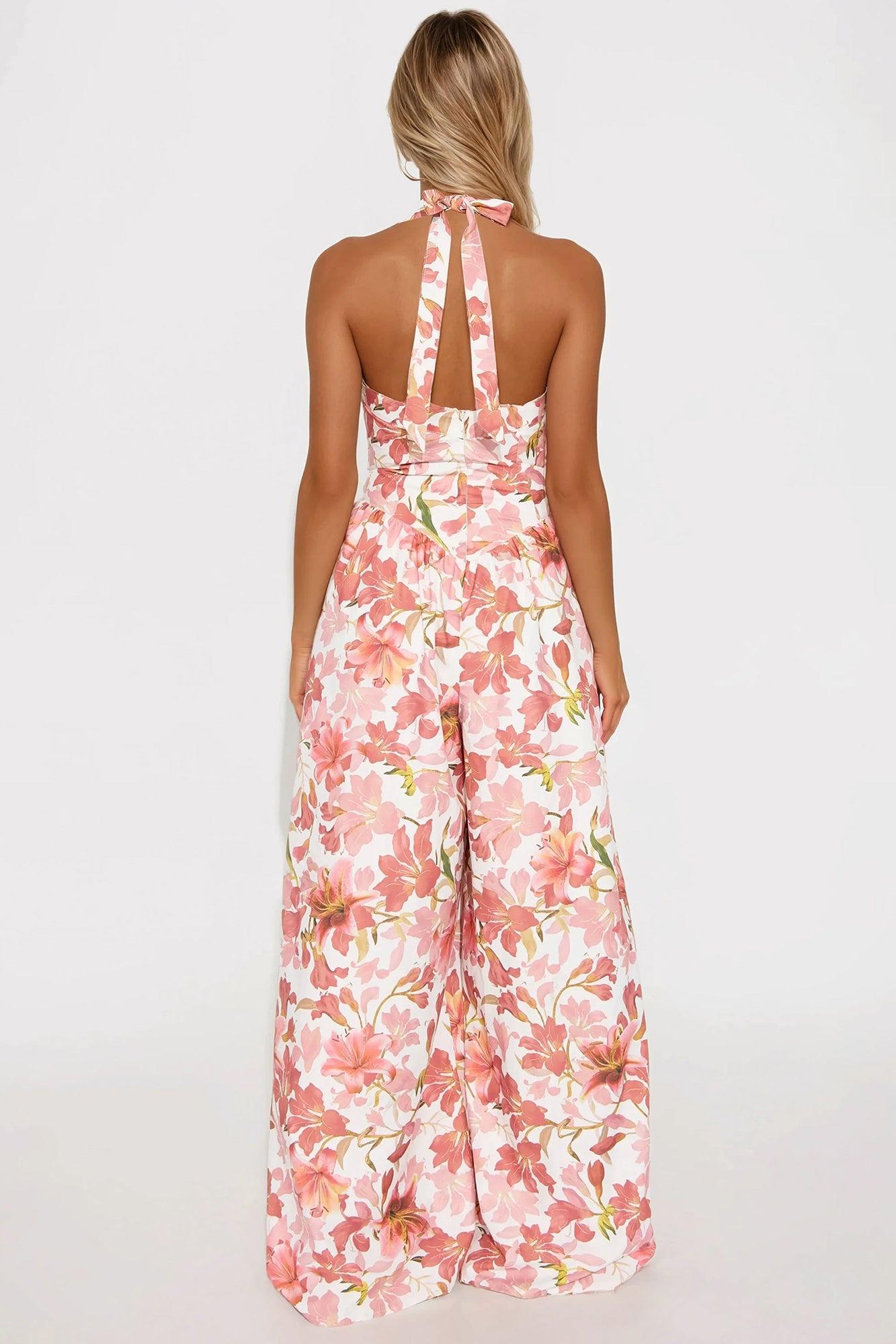 Fun And Flowers Halter Poplin Jumpsuit - Red/combo Product Image