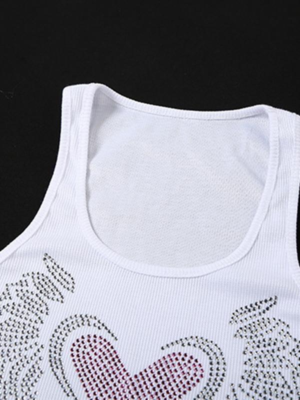 Heart Rhinestone U Neck Crop Tank Top Product Image