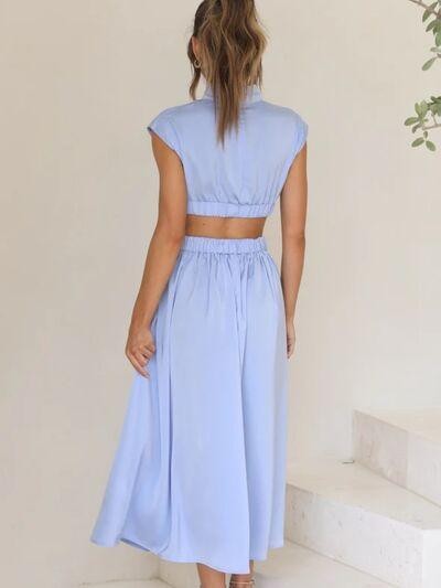 Cutout Mock Neck Sleeveless Ruched Dress Product Image