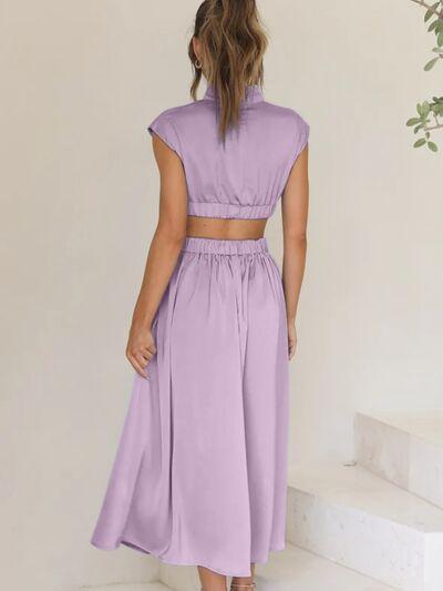 Cutout Mock Neck Sleeveless Ruched Dress Product Image