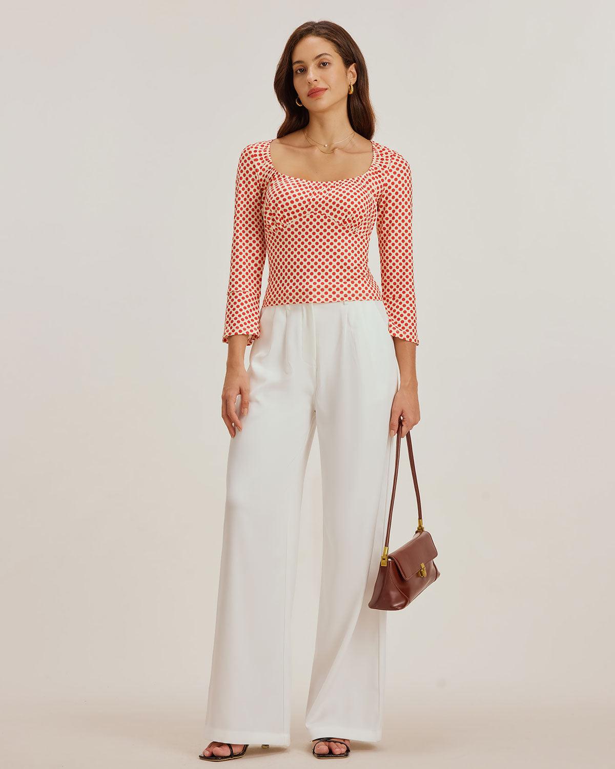 Red Polka Dot U-Neck Bell Sleeve Tee Product Image