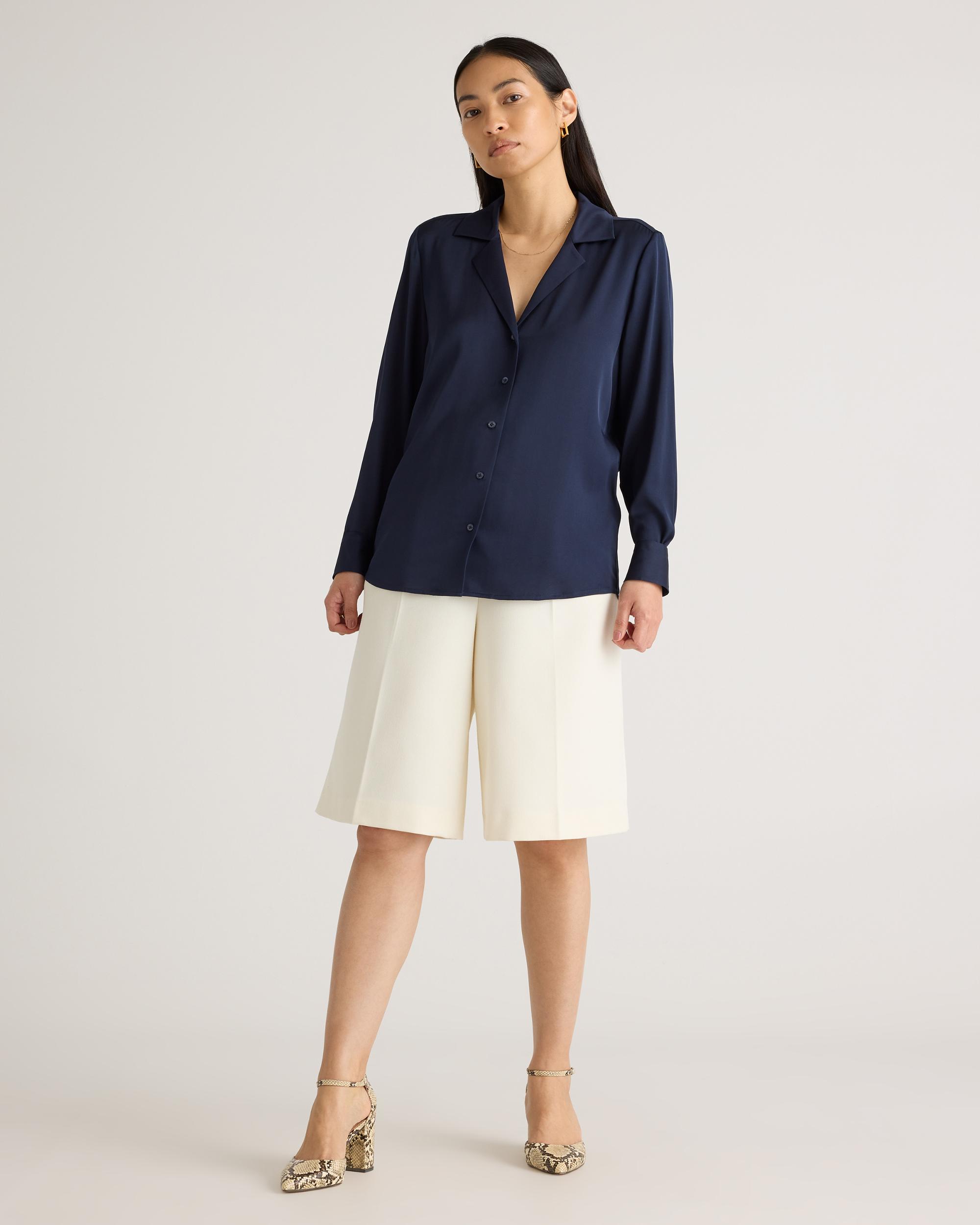 Quince | Women's 100% Washable Silk Stretch Notch Collar Blouse Product Image