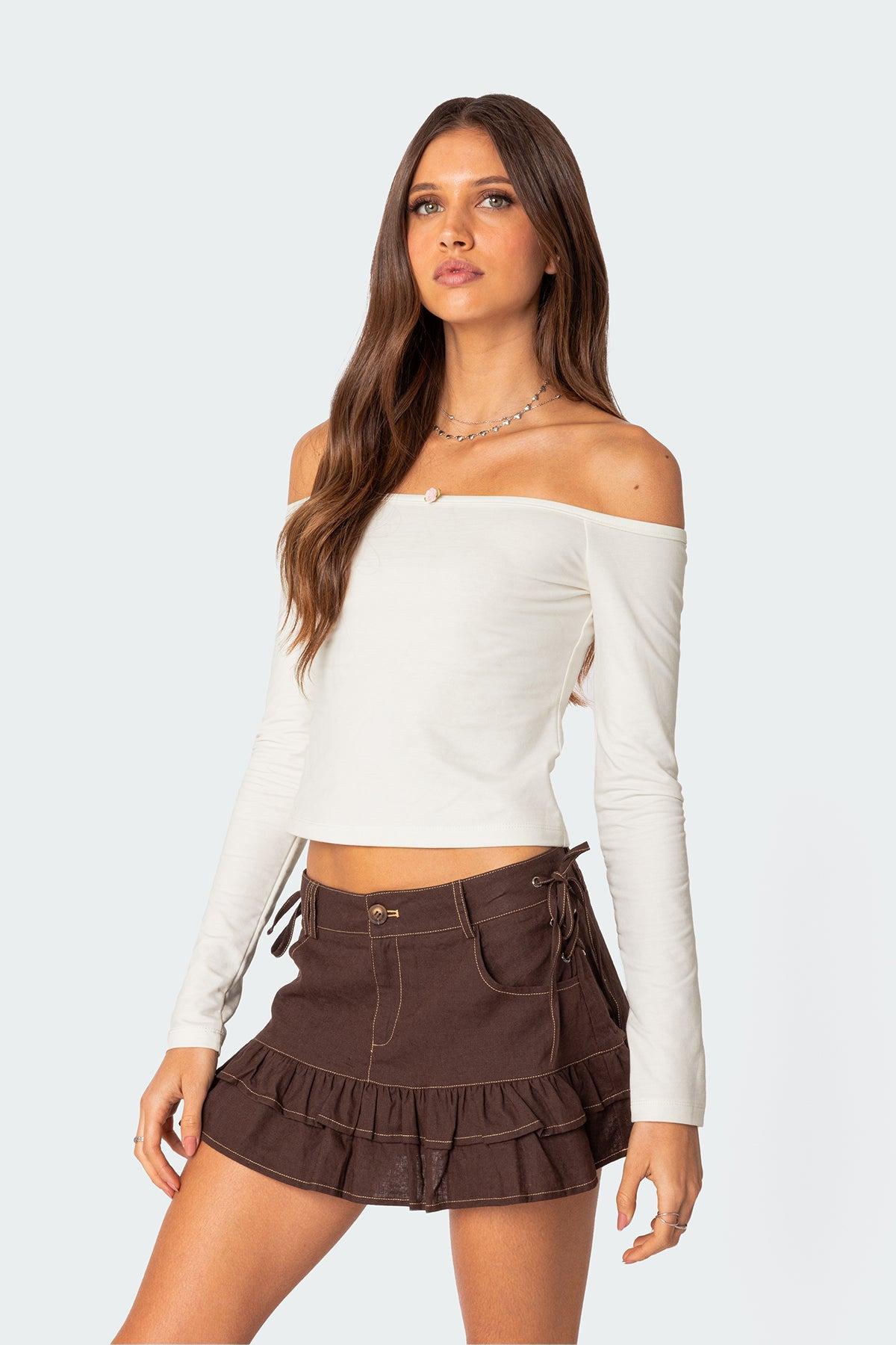 Dev Ruffle Linen Look Mini Skirt Product Image