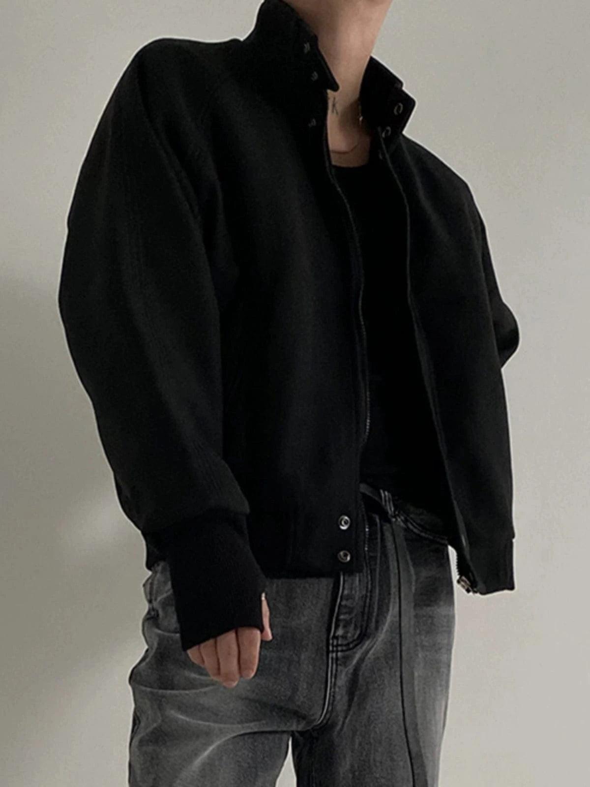 RT No. 18289 BLACK STAND COLLAR ZIP COAT JK Product Image