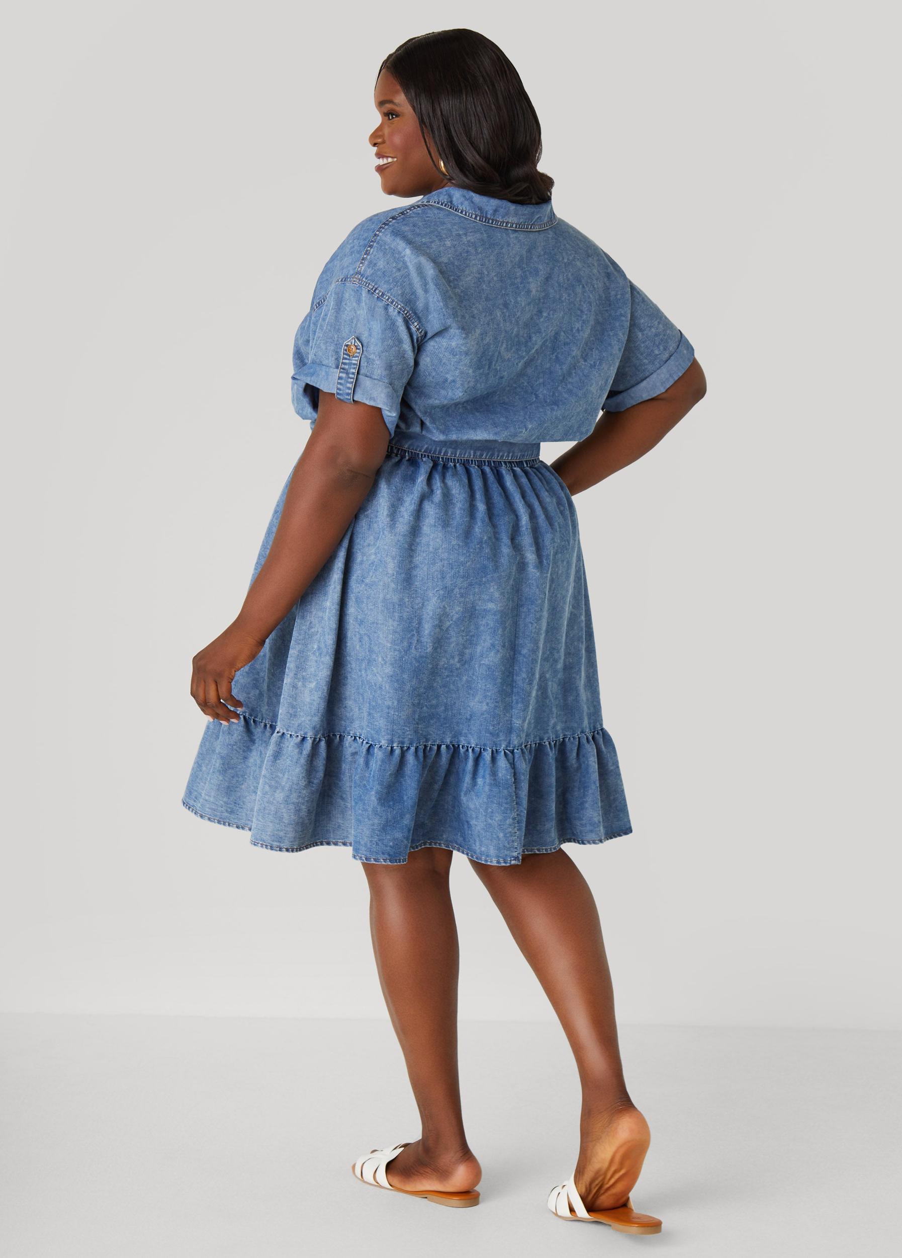 Flounced Stonewash Denim Dress Product Image