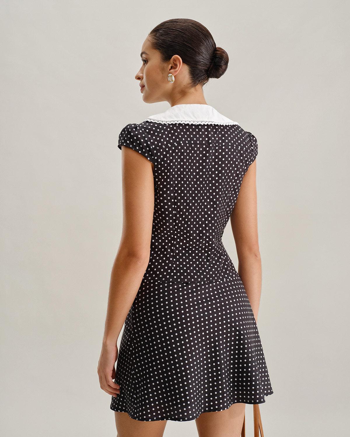 Black Polka Dot Cap Sleeve Shirt Product Image