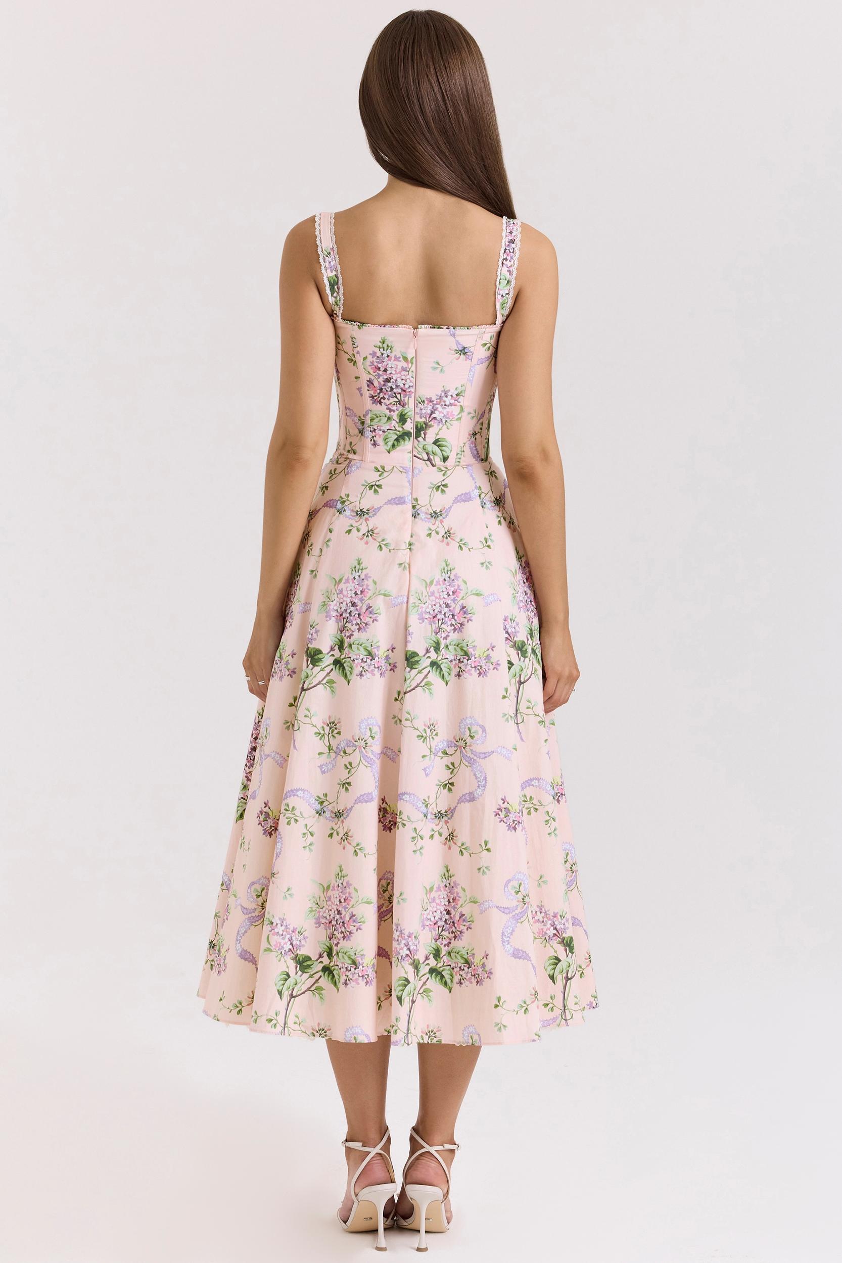 Rosalee  pink floral corset midi dress Product Image