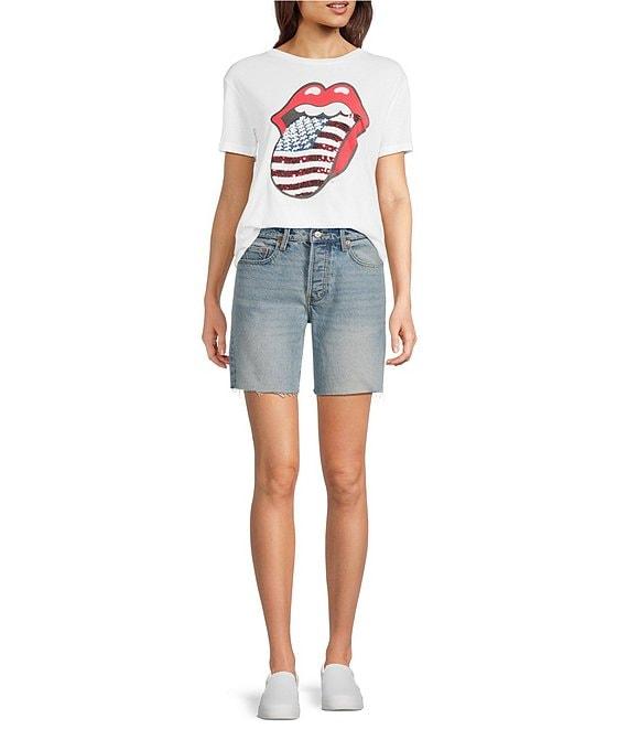 Lucky Brand Knit Rolling Stones Floral Graphic Crew Neck Short Sleeve Tee Product Image