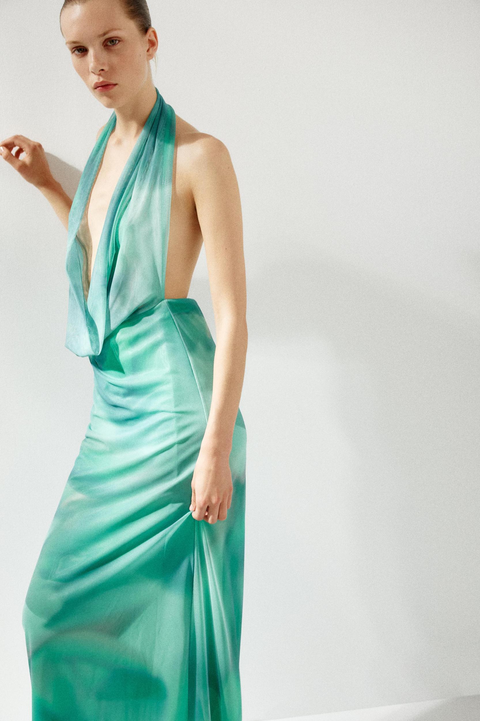 PRINTED TULLE LONG DRESS Product Image