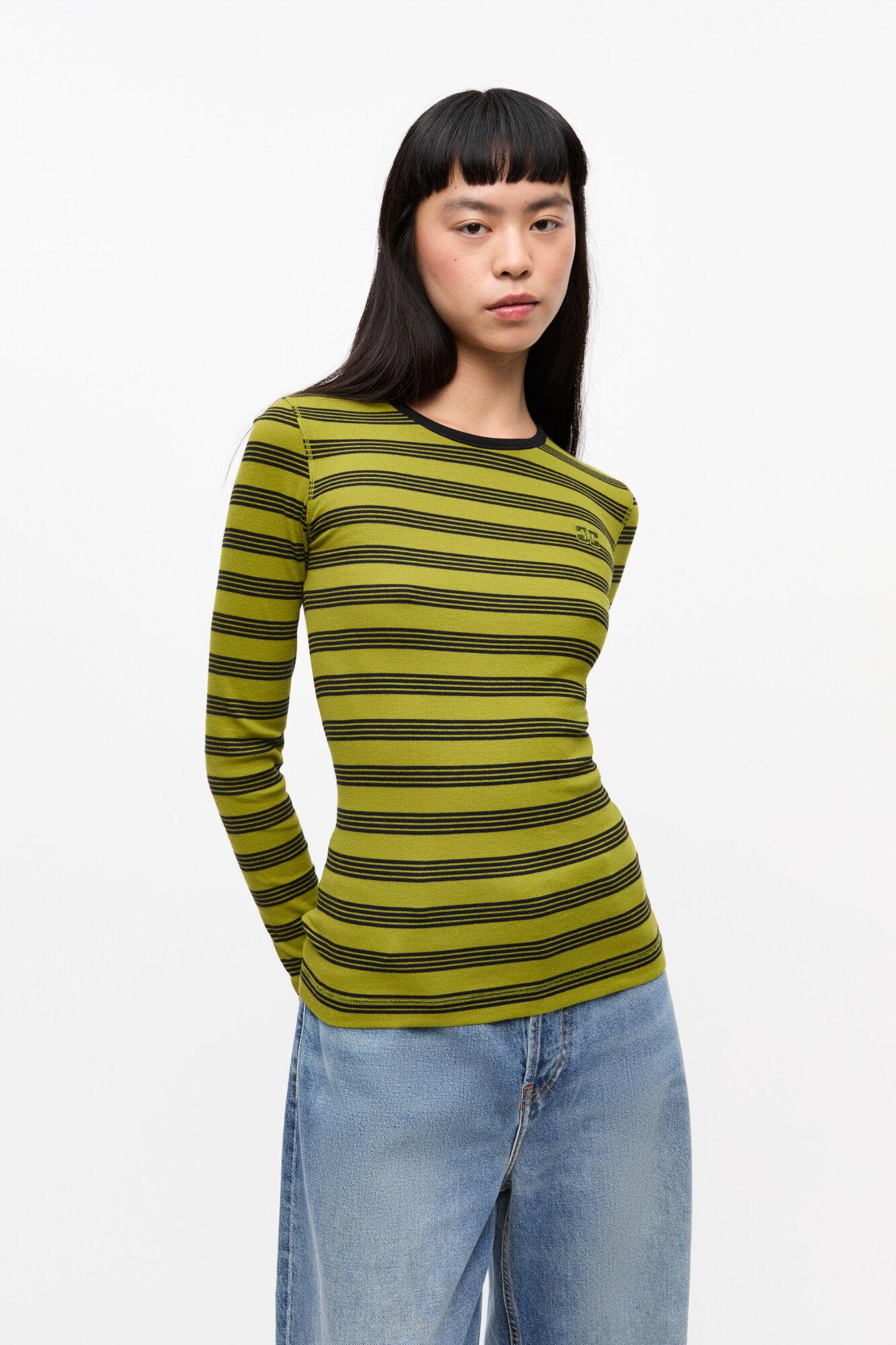 Striped Soft Cotton Rib Long Sleeve T-Shirt Product Image