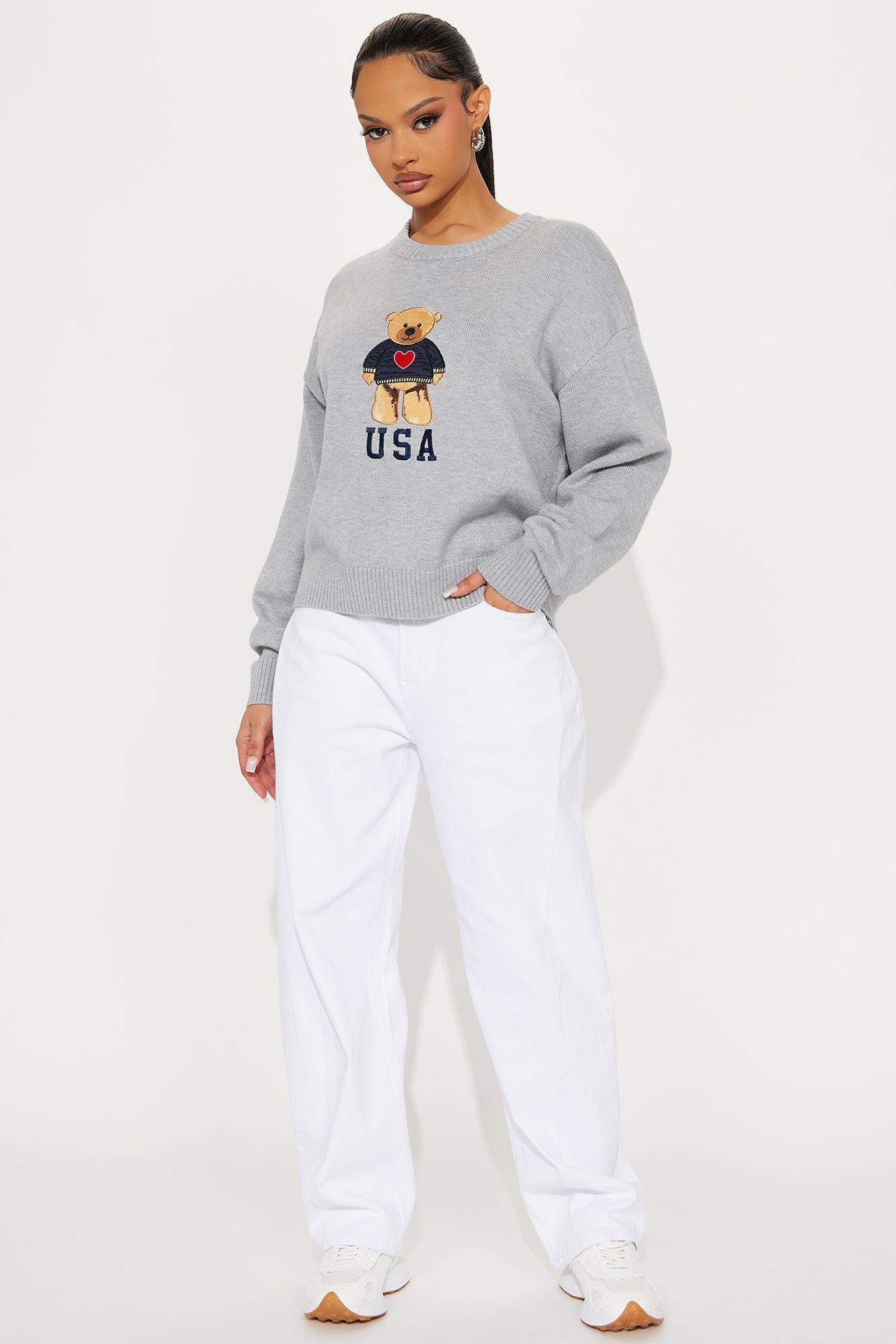 I Heart Teddy Bear USA Pullover Sweater - Grey/combo Product Image