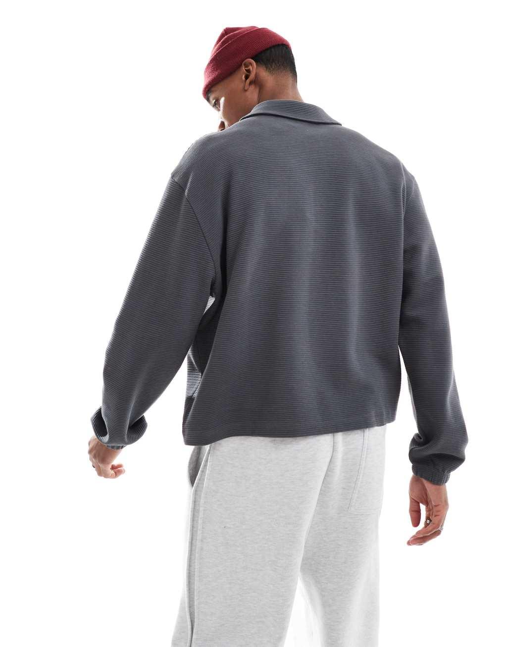 ASOS DESIGN oversized boxy quarter zip sweatshirt in gray Product Image