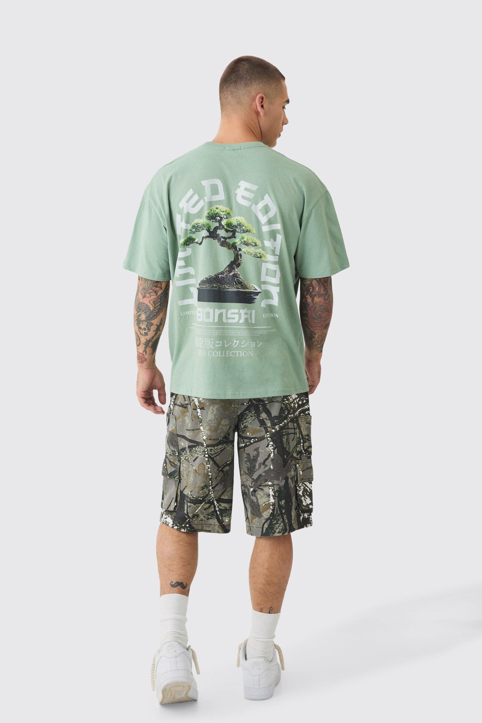 Oversized Tree Print Washed T-shirt | boohooMAN USA Product Image