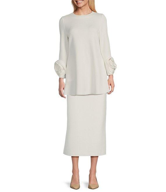 IC Collection Knit Round Neck Long Sleeve Rosette Cuff Tunic Product Image