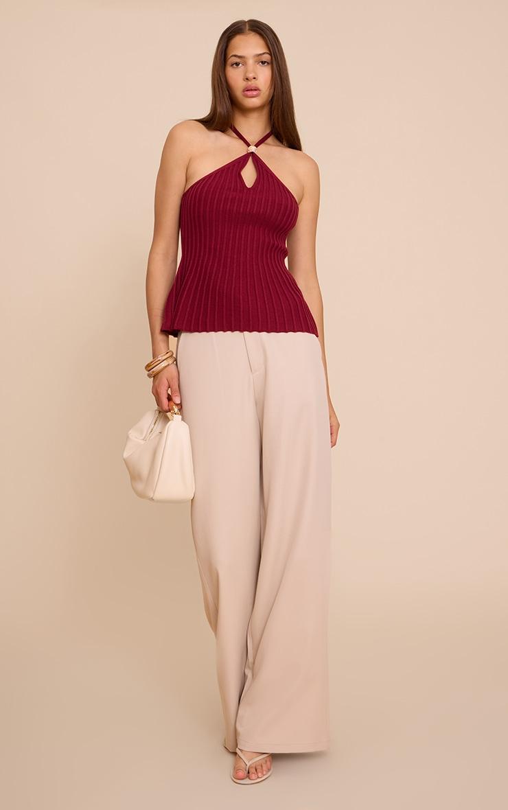 Wine Halterneck Bead Detail Knit Top Product Image
