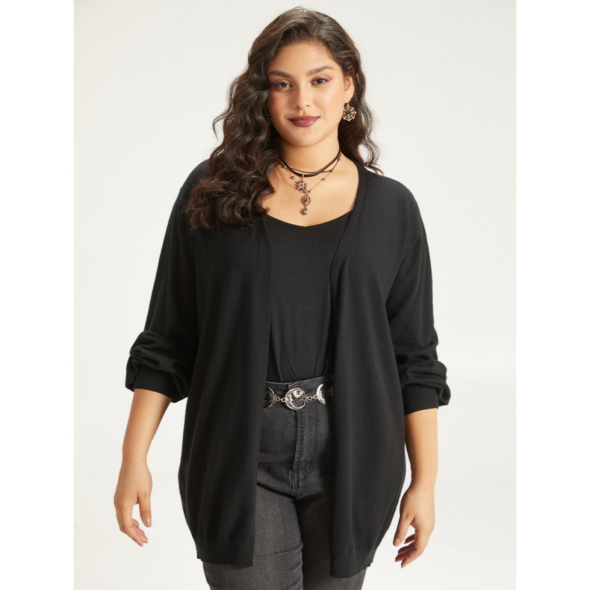 Plus Size Supersoft Essentials Halloween Moon Open Front Puff Sleeve Cardigan Indigo Women Casual Loose Long Sleeve Festival-Halloween Cardigans BloomChic 30/6X Product Image