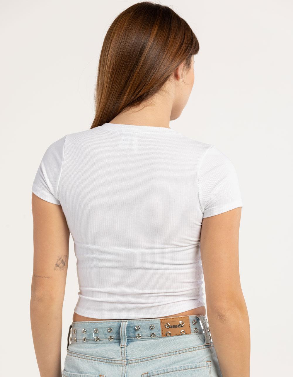 TILLYS V-Neck Rib Womens Tee - WHITE Product Image