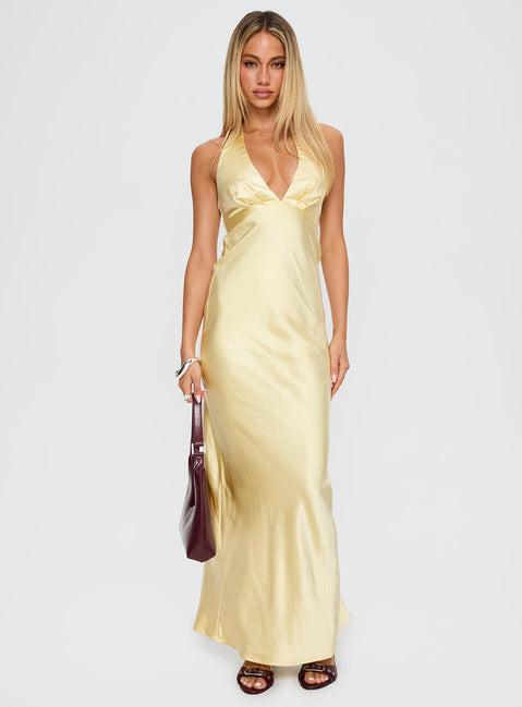 Good For You Halter Maxi Dress Lemon Product Image