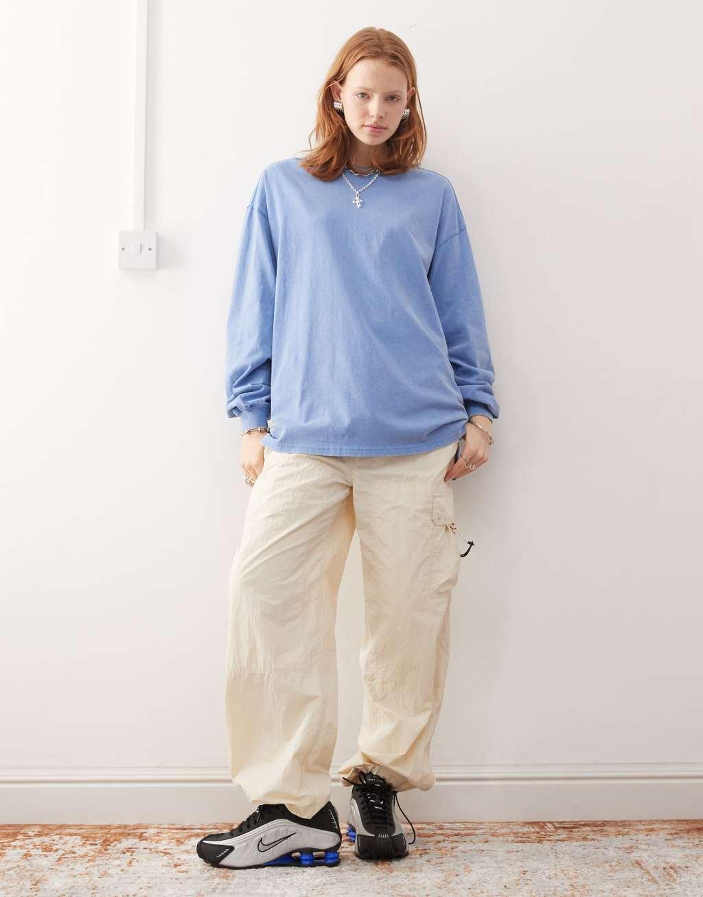 Weekday Lindy super oversized long sleeve t-shirt in blue Product Image