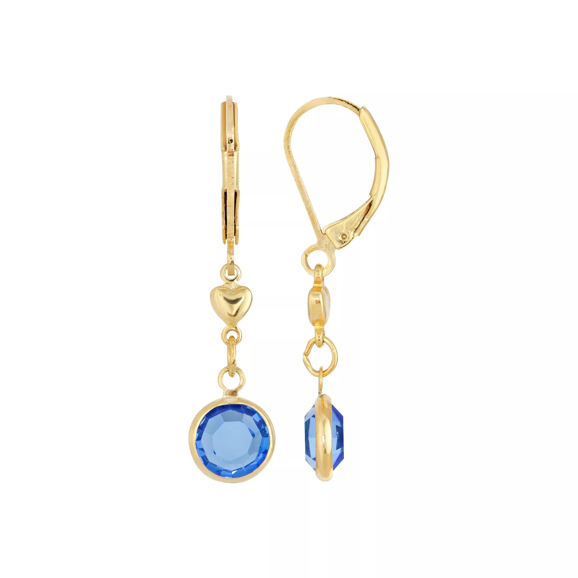 1928 Gold Tone Heart & Simulated Crystal Drop Earrings, Women's, Dark Blue Product Image