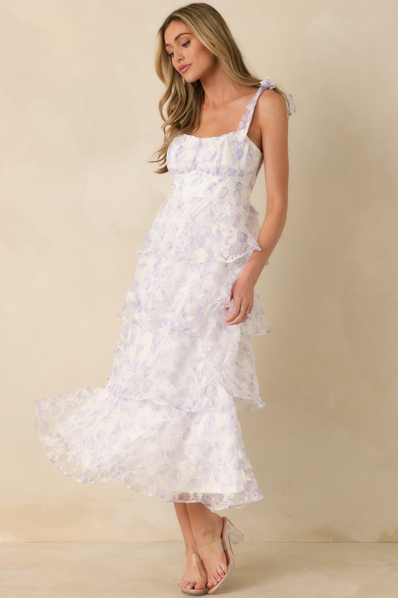 Living In Wonderland Lavender Tulip Floral Midi Dress Product Image